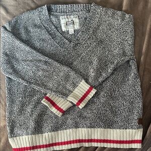 V-Neck Sweater in Gray and Red